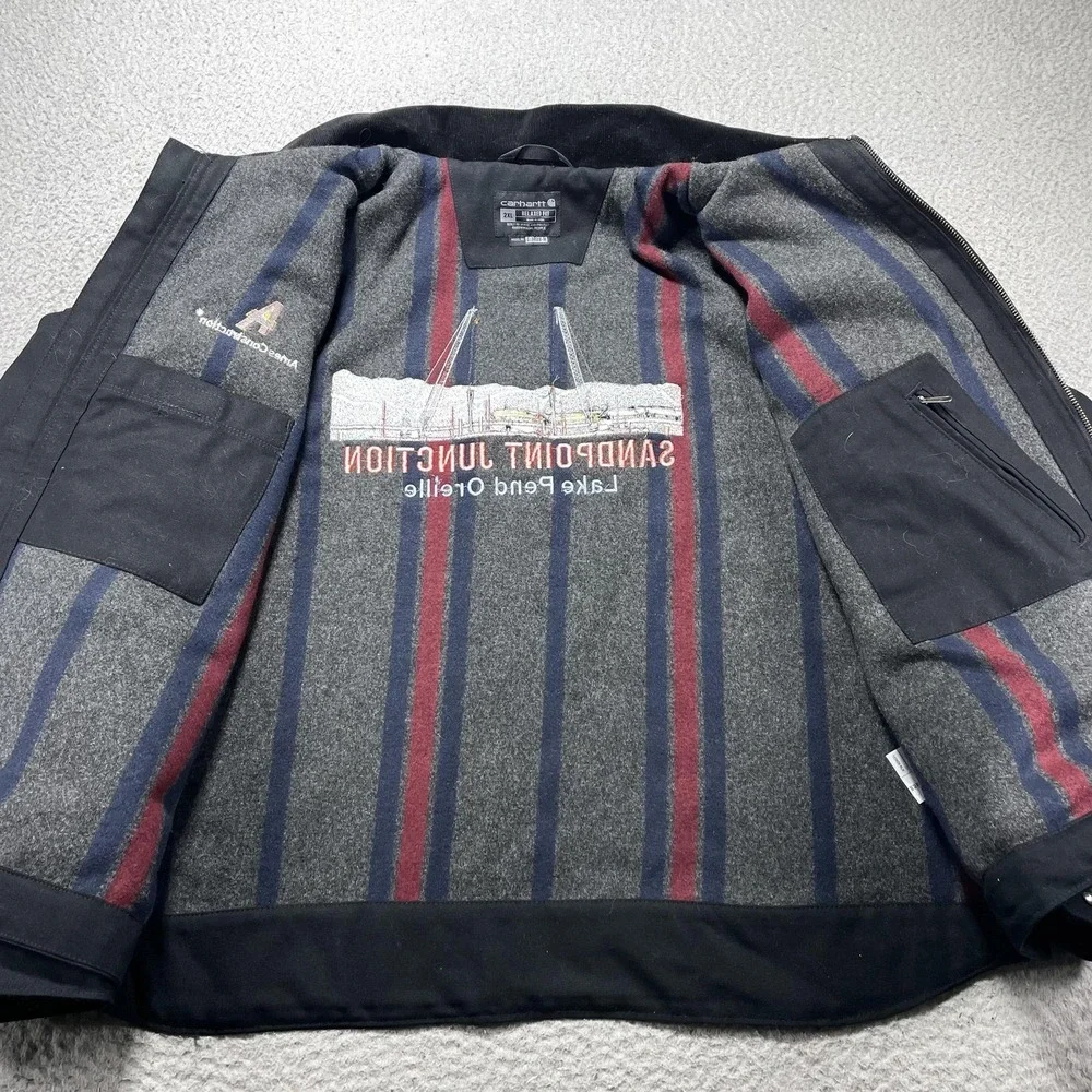 Carhartt Jacket Mens 2XL Black Blanket Lined Ames Detroit Bomber Workwear Logo